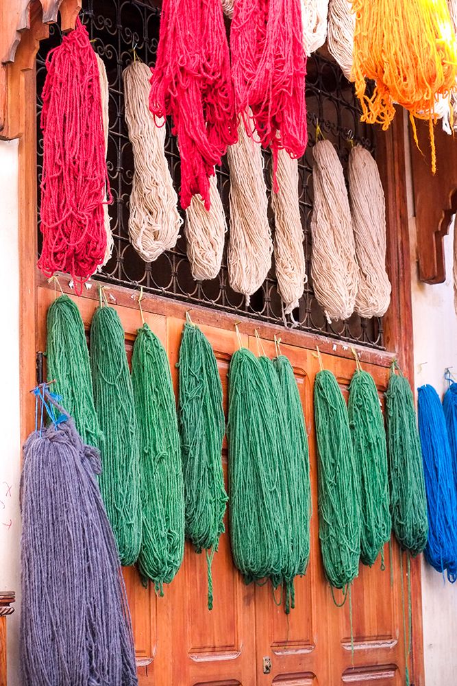 Fes-Morocco Skeins of yarn hang to dry after being hand dyed